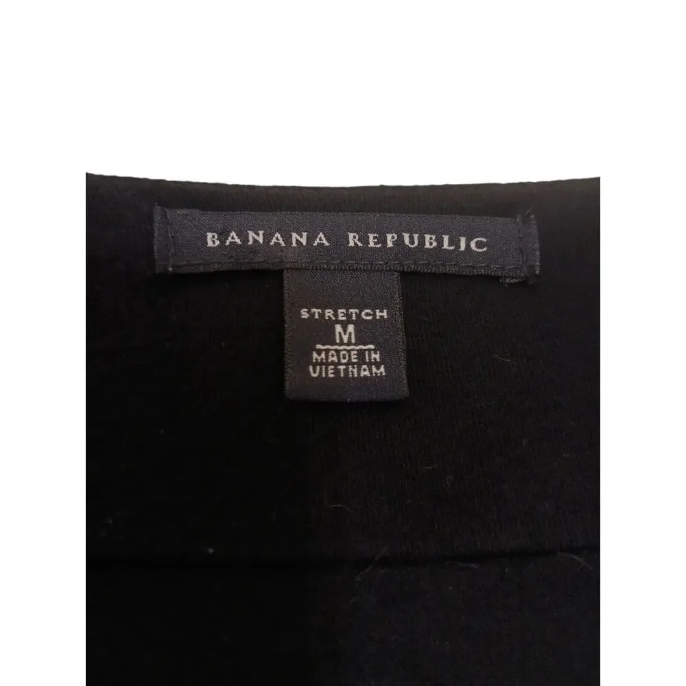 Banana Republic Stretch Tunic Long Top Sz‎ M BLACK Puff Sleeve V-Neck Barbiecore